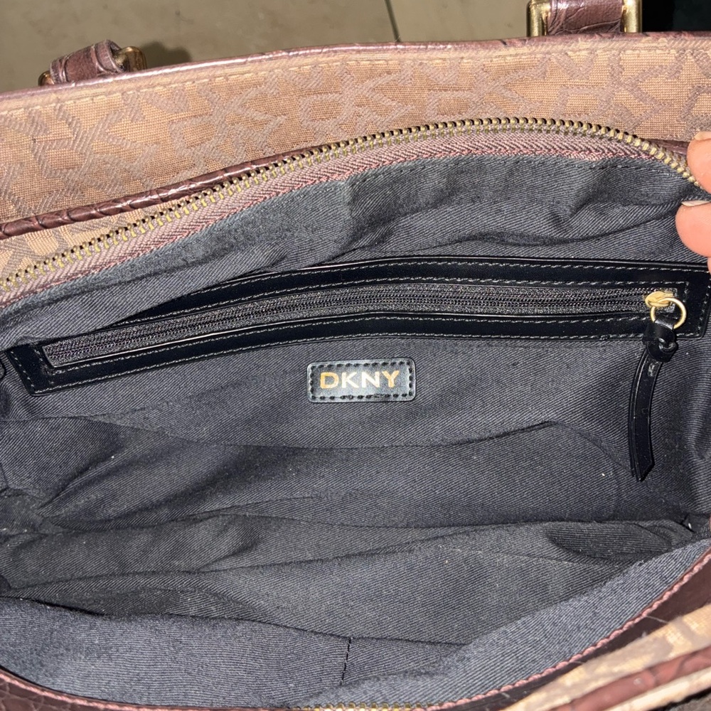 Vintage DKNY Monogram Satchel Handbag • Brown Logo Print. Read Description - Picture 6 of 8